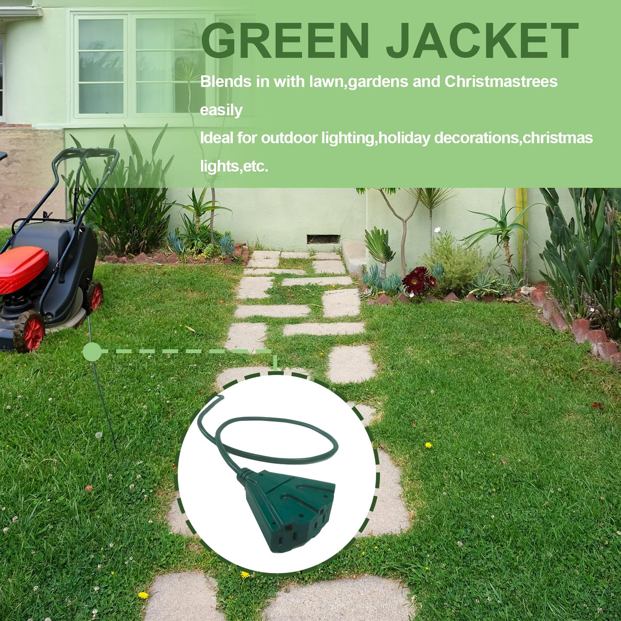 EP 2 Pack 6 Ft Outdoor Extension Cord with 3 Electrical Power Outlets - 16/3 SJTW Green Cable with 3 Prong Grounded Plug for Safety Great for Christmas Lights, Garden and Major Appliances
