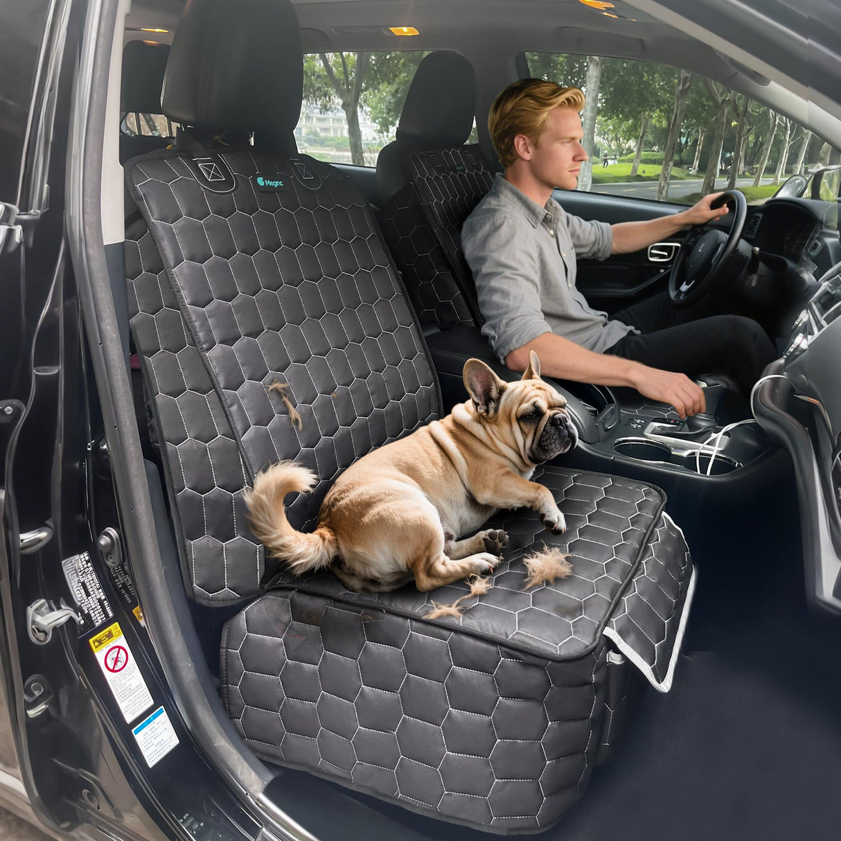 Meginc Front Seat Covers for Cars,Waterproof Car Seat Protector with Side Flaps 600D Fabric Front Seat Dog Cover for Trucks Vans SUVs Sedans, Non Slip Scratch Proof Seat Covers for Dogs in Car