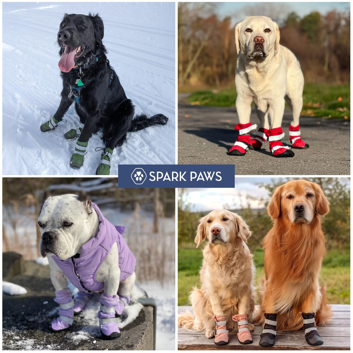 Spark Paws Dog Rainboots, Waterproof Dog Shoes for Medium to Large Dogs, Non Slip, Dog Booties and Paw Protectors - 4PCS Doggie Hiking Boots with Reflective Straps - Pink