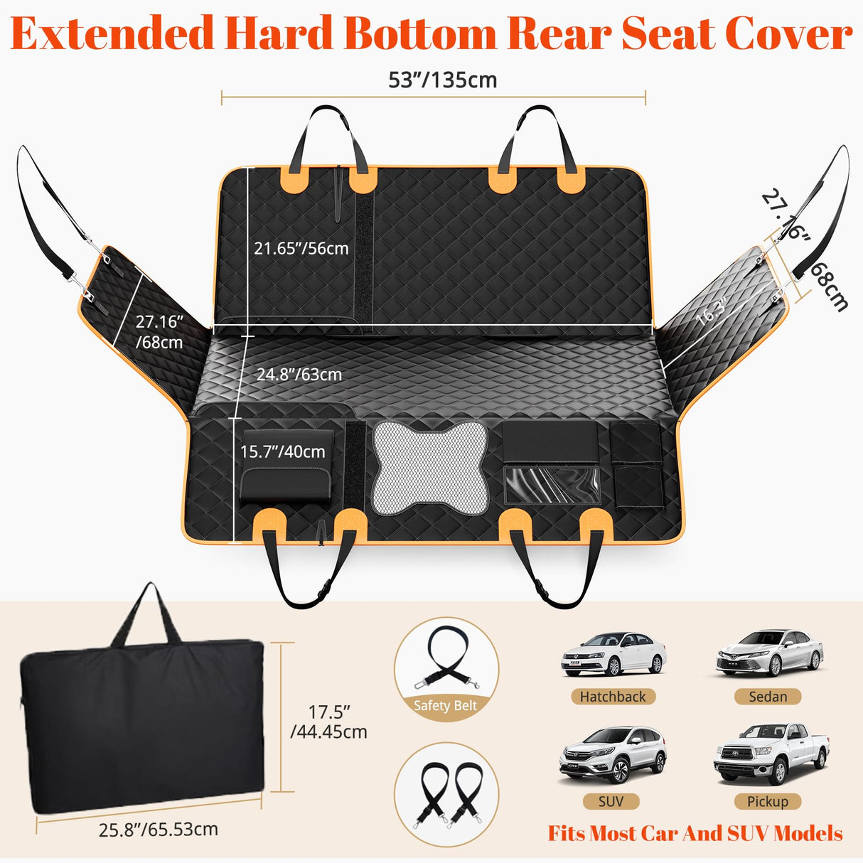 IIVZJY Back Seat Extender for Dogs - Anti-Scratch & Waterproof Backseat Protector, 600D Upgraded Material Pet Hammock with Mesh Window, Easy to Clean Dog Bed for Car, SUV, Truck,Orange
