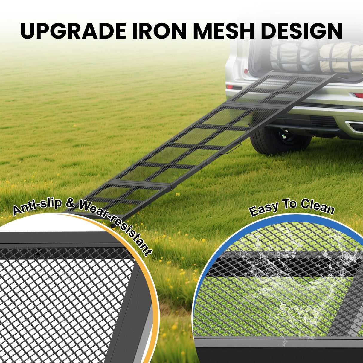 Dog Ramp for Car, 74"x 20" Large Folding Pet Stair Ramp with Non-Slip Mesh, Extra Wide Dog Steps for Medium & Large Dogs Up to 300LBS, Outdoor Portable Dogs Cars Ramp for Car SUV, Truck, RV