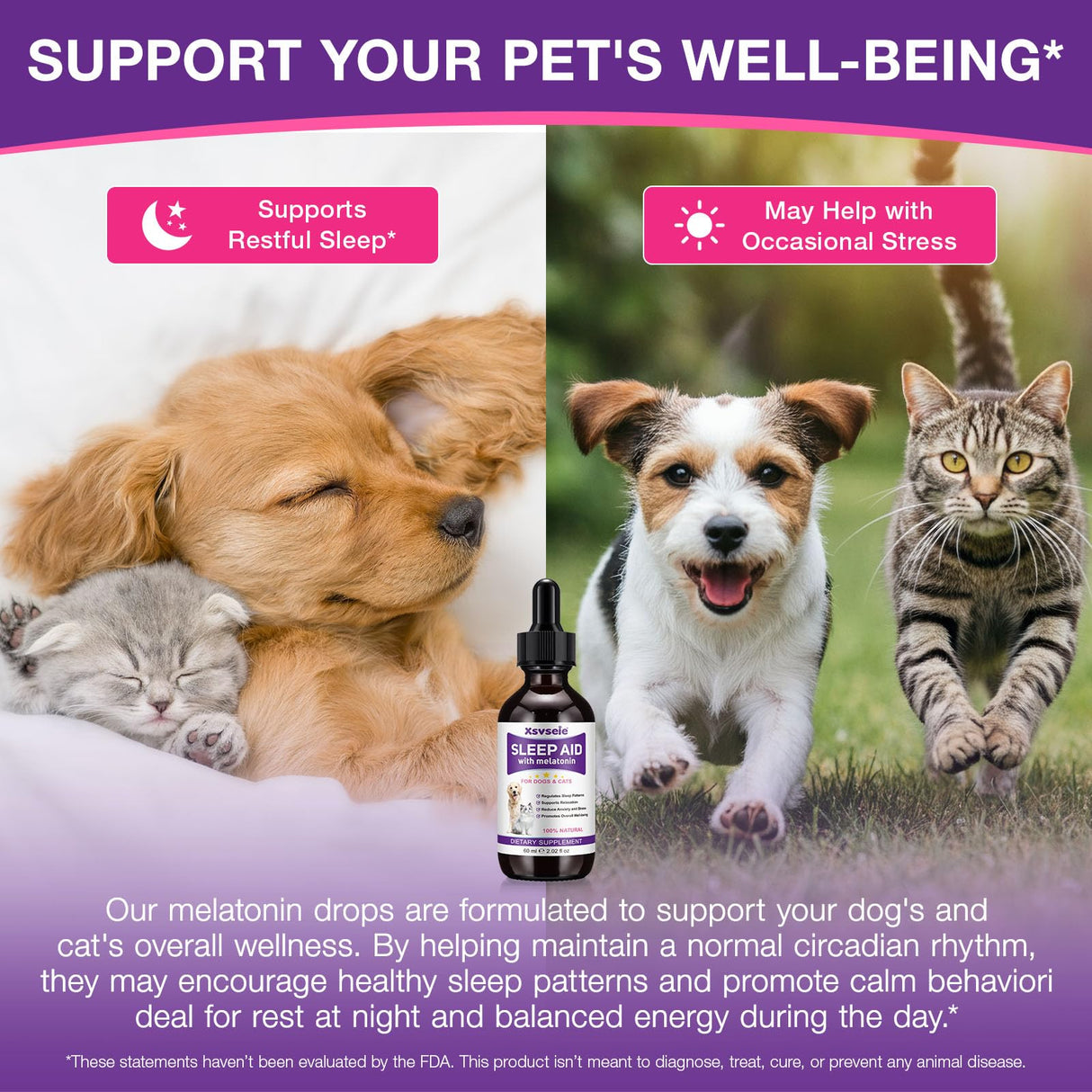 Melatonin for Pets, Melatonin for Dogs, Sleep Aid for Dogs, Melatonins for Cats, Support Aanxiety & Stress Relief, Promotes Relaxation and Deep Sleep, 2Oz Chicken Flavor