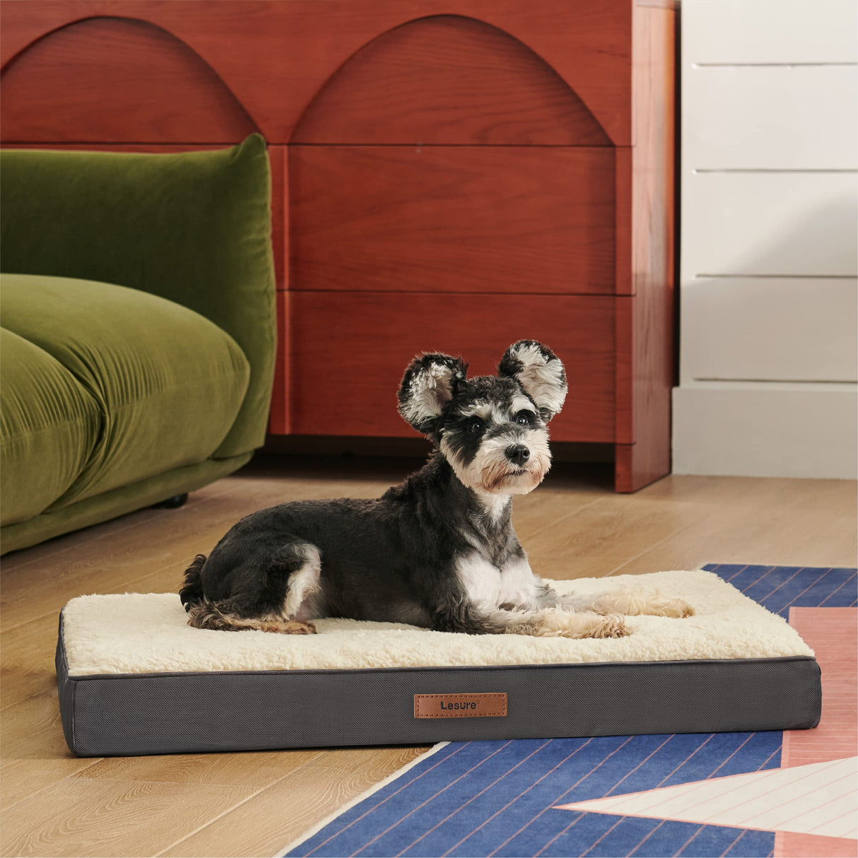 LE SURE Washable Dog Bed Cover Replacement - Large Size Plush Fleece Cover for Orthopedic Egg Crate Foam Pet Mat 36x27x3 Inches, Grey