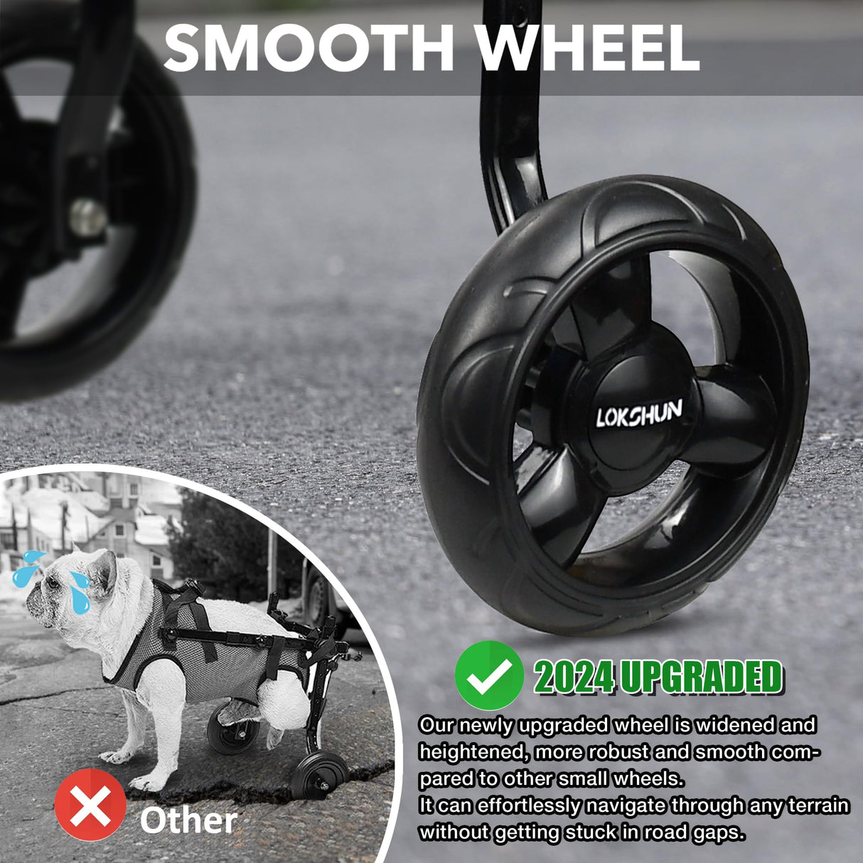 LOKSHUN Small Dog Wheelchair for Back Legs, Adjustable Rear Leg Mobility Support for Small Dogs up to 22 lbs, Lightweight Dog Mobility Cart with Harness, Heavy-Duty Wheels & 5ft Leash (Blue-XS).