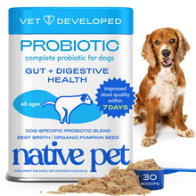 Load image into Gallery viewer, Native Pet Probiotics for Dogs - Dog Probiotics Powder for Digestive Health, Gut Support, & Immune Boost – Vet-Formulated Powder for Maximum Potency with Digestive Enzymes & Prebiotics - 30 Scoops