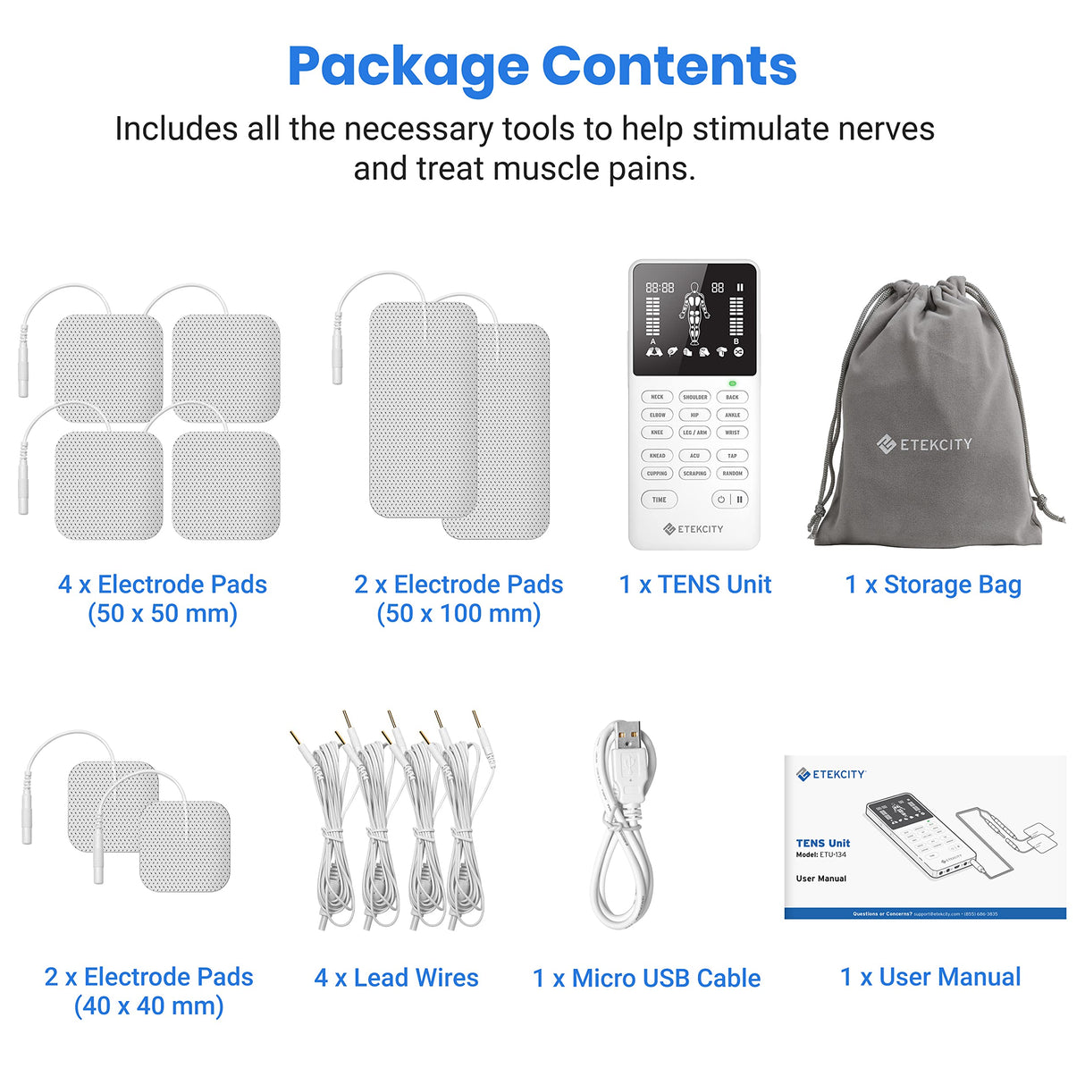 Etekcity 4-Output TENS Unit, FSA HSA Store Eligible, Muscle Stimulator Accessories Machine, Neck Back Massager, Period Cramp, Nerve Sciatica Pain Relief, Rechargeable Electric Medical Physical Therapy