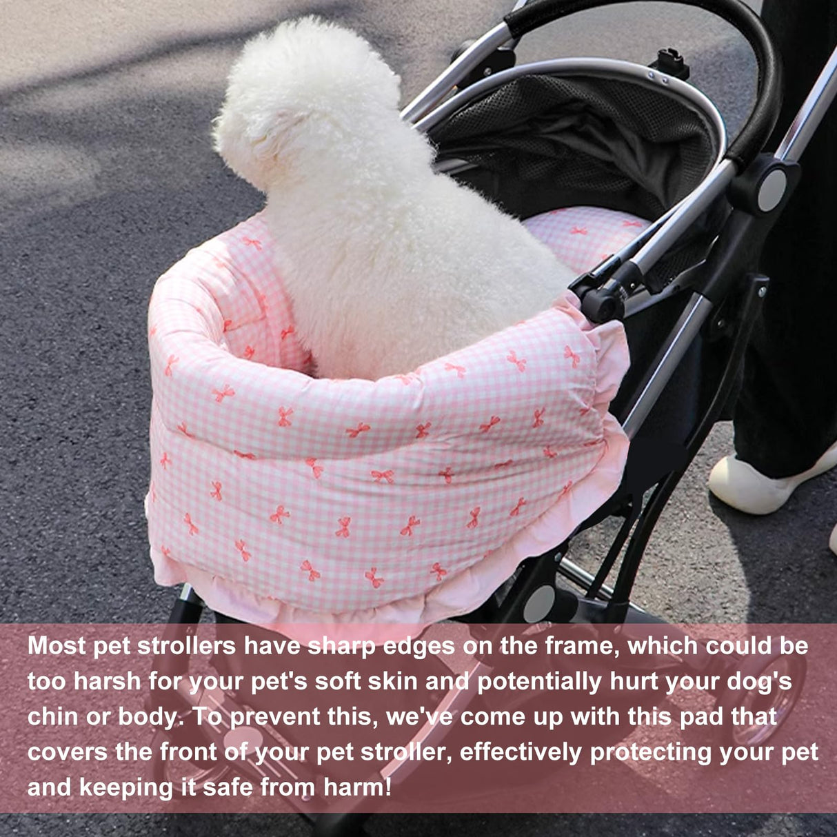 LUKHMELF Pet Stroller Mat,Dog Stroller Pet Bed Mat,Pet Stroller Edge Cushion,Pink Bow Style,Pure Cotton,Stroller Guard,Pet Stroller Dirt Cover,Not Including Strollers、Comforter(36"×18.5")