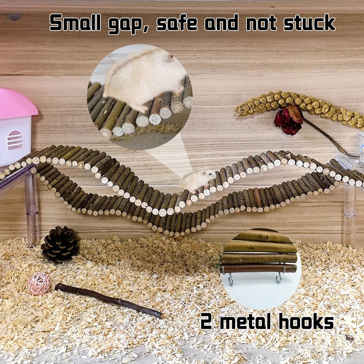 Rat Bendy Long Suspension Bridges Hamster Climbing Ladder Flexible Wooden Bridge for Dwarf Hamster Sugar Glider Rodents Mouse(2PCS)