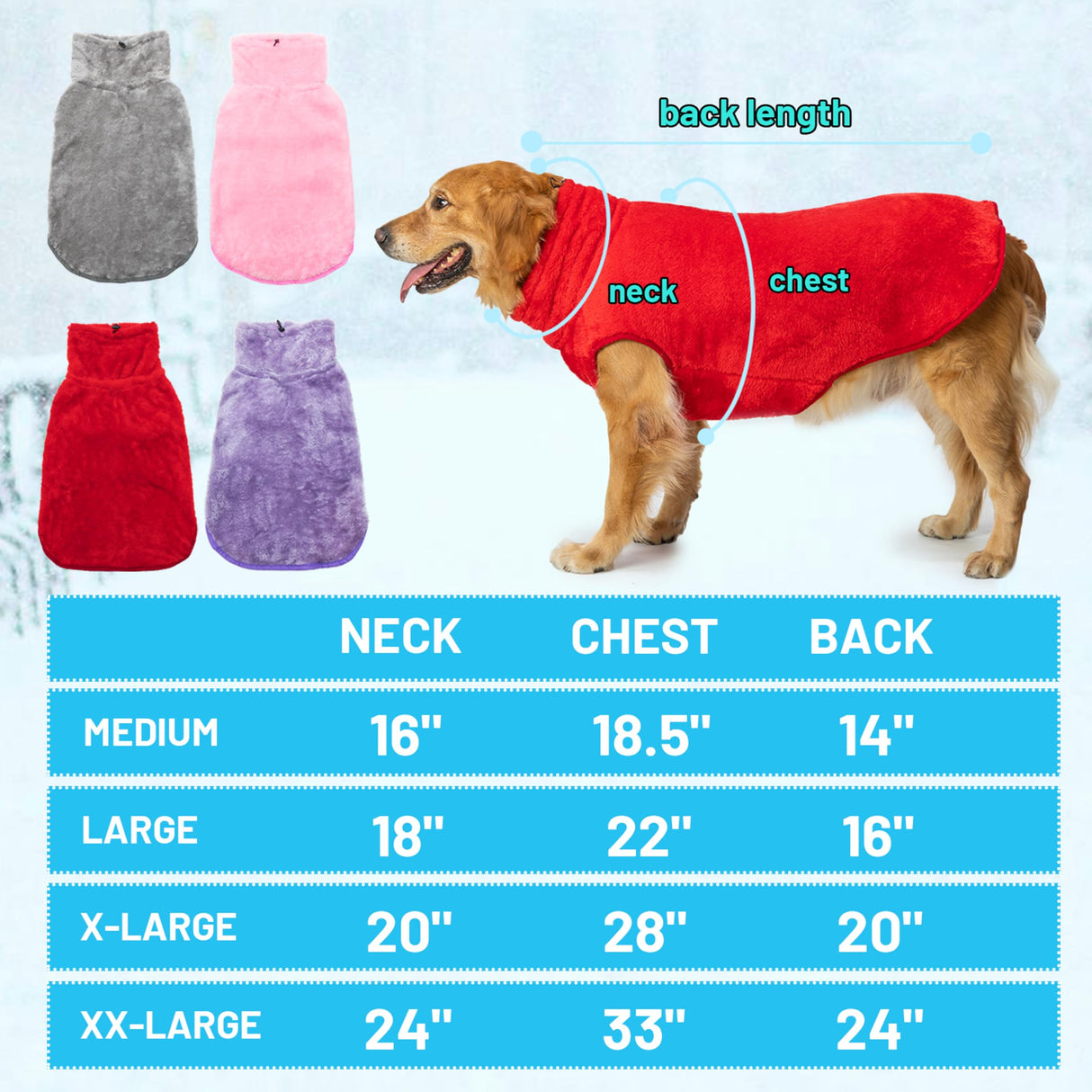 KAYCOWZA Dog Jacket for Cold Weather, 2 Pack Cozy Winter Warm Turtleneck Pet Coat Clothes for Large Medium Small Dogs, Fleece Adjustable Pullover Dog Vest Sweater (M-XXL)