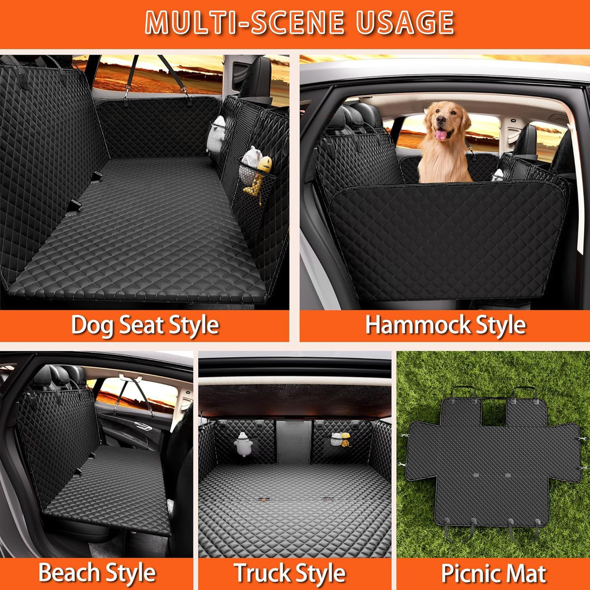 Chilino Back Seat Extender for Dogs - Large Space, Waterproof Dog Car Seat Cover for Back Seat with Hard Bottom Holds 420lbs, Upgraded Material Waterproof Pet Car Bed Dog Hammock for Car, SUV,Truck