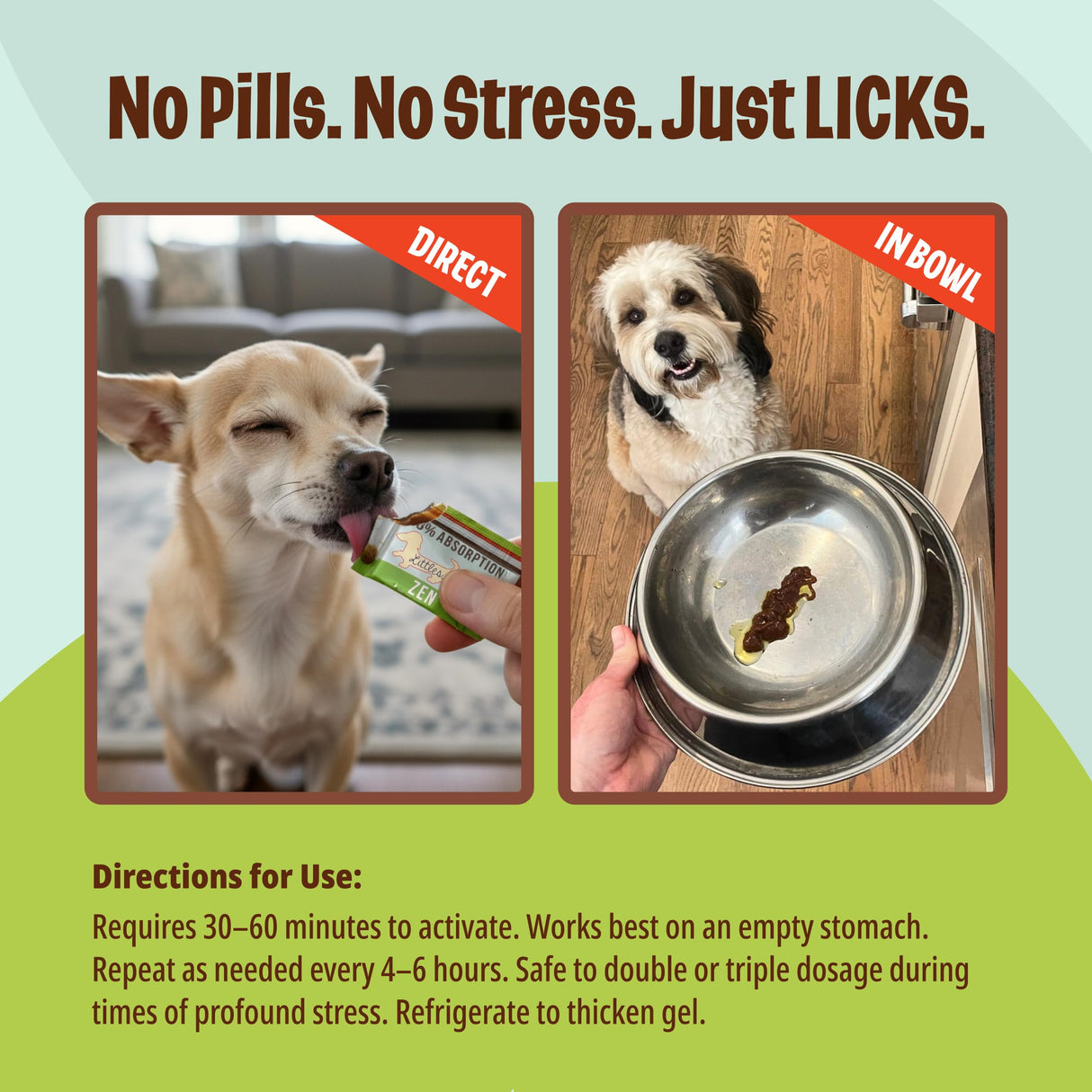 Licks Pill Free Zen Small Breed Dog Calming Aid - Zen Calming Aid Supplements for Aggressive Behavior & Nervousness - Dog & Puppy Treats for Stress Relief & Health - Gel Packets - 30 Use