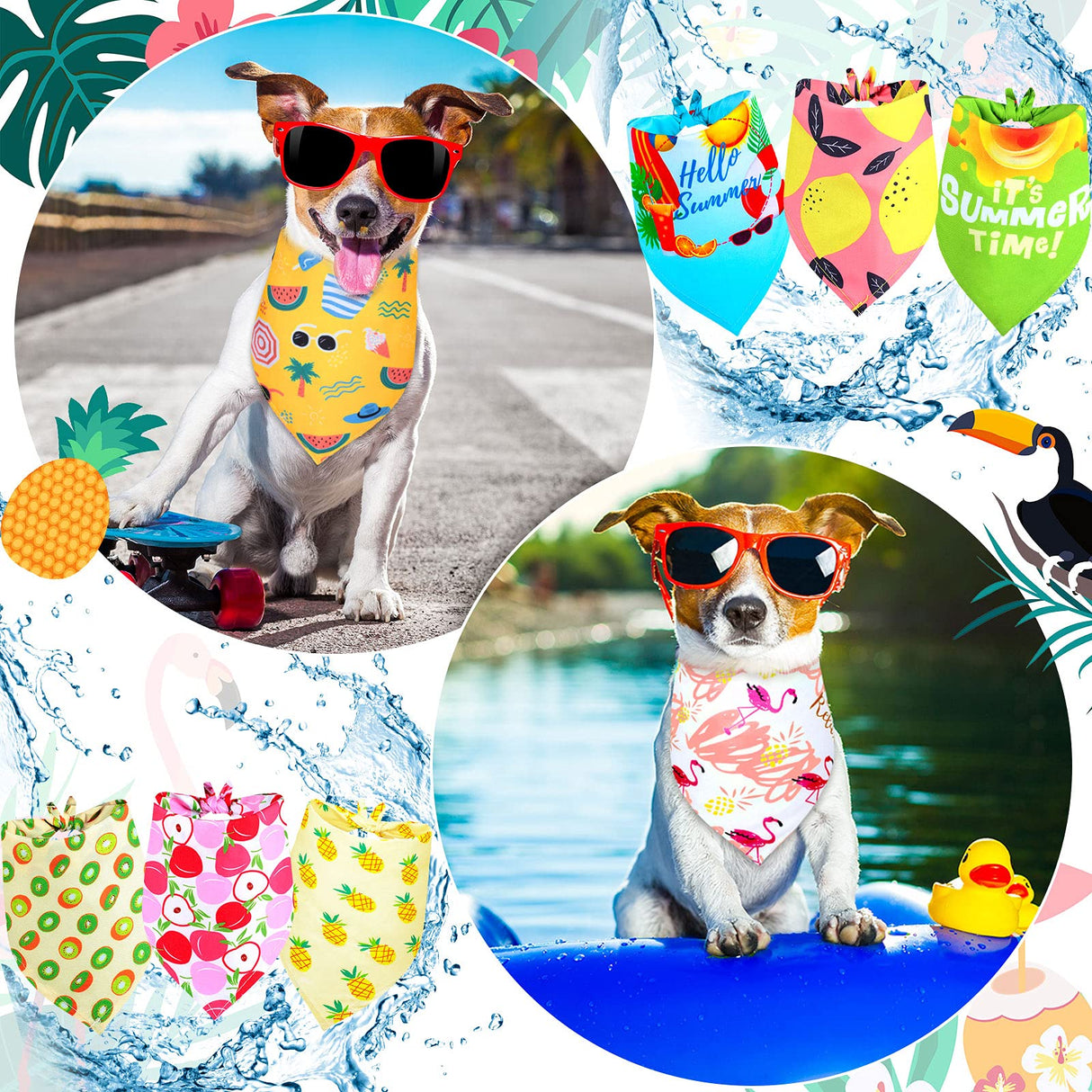 Frienda 20 Pcs Summer Spring Dog Bandanas Hawaiian Style Washable Triangle Pet Bibs Assortment Puppy Kerchief Accessories for Small Medium Pets Dogs Cats(Large)