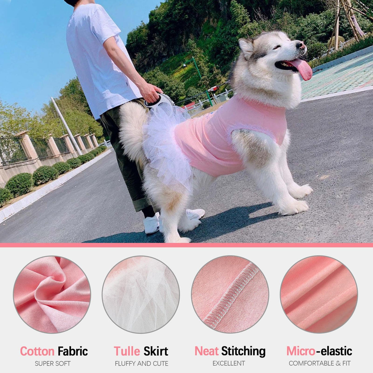 UOSIA Pink Large Big Dog Dresses Girl,Fashion Sweet Cute Sleeveless Lace Princess Wedding Birthday Tutu Skirt for Female Dogs 2XL
