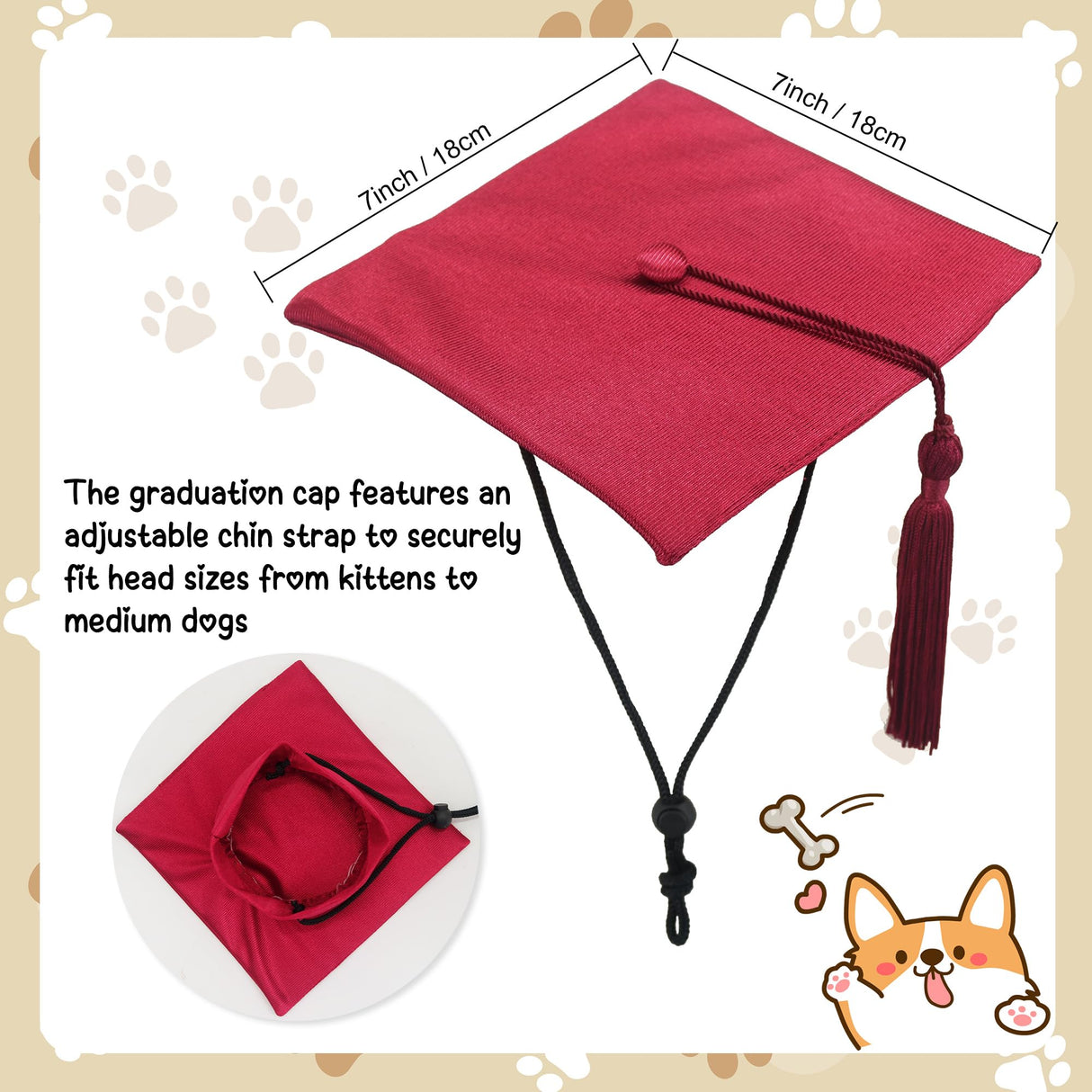 GraduatePro Dog Graduation Cap and Gown Costume Set - Adjustable Knit Fabric with Gold Tassel, 4 Sizes (S/M/L/XL) for Small Dogs & Cats to Medium Dogs, Washable Formal Pet Graduation Attire (Maroon)