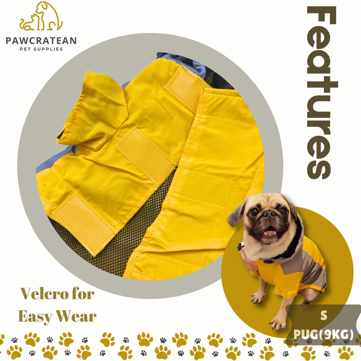 Pawcratean Dog Raincoat, Water Resistant, Adjustable, Cool Design (Yellow, XX-Large)