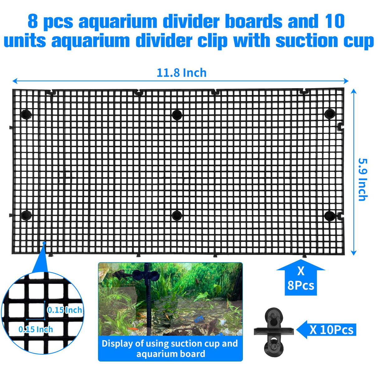 8pcs Fish Tank Divider with 10 pcs Suction Cups DIY Adjustable Aquarium Divider Filter Bottom Fish Tank Isolation Board Egg Crate