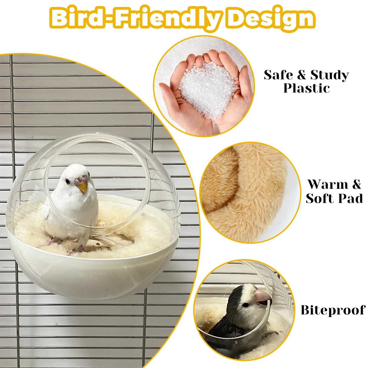 Jevnd Bird Nest for Cage Bite-Resistant, Washable Clear Observation Small Bird House Hanging, Warm Birds Bed Plush Hut, Parakeet Nest to Lay Eggs Breeding Sleeping for Parrot Budgie Lovebird Canary