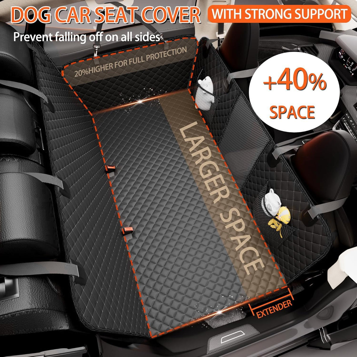 Chilino Back Seat Extender for Dogs - Large Space, Waterproof Dog Car Seat Cover for Back Seat with Hard Bottom Holds 420lbs, Upgraded Material Waterproof Pet Car Bed Dog Hammock for Car