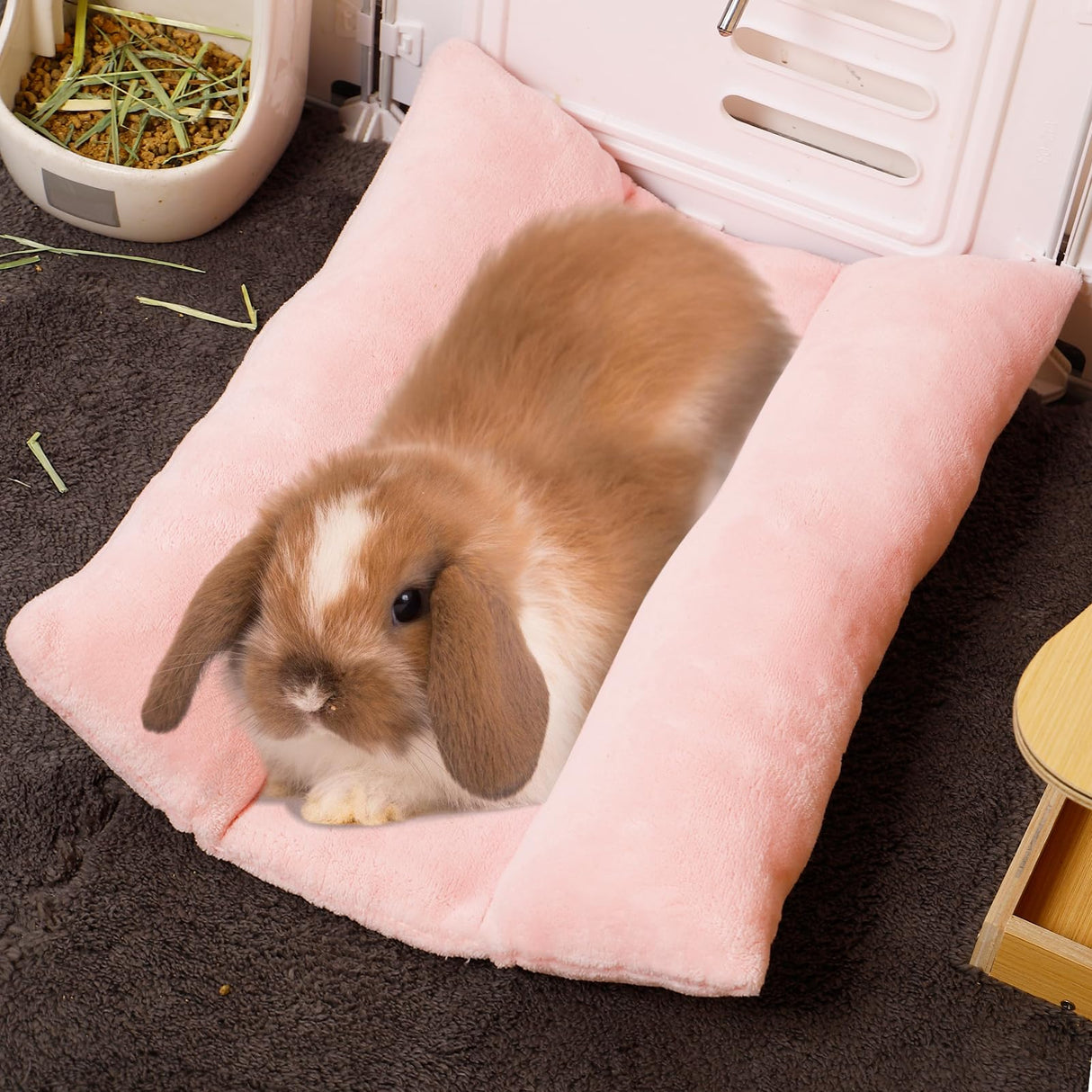 MEWTOGO 15.7" x 14" Bunny Bed for Rabbit Cage - Thickened Soft Prevent Sore Hocks Plush Mat with Cotton Lounger Pillows, Small Animal Flop Mat for Hutch Sleeping Indoor, Pink