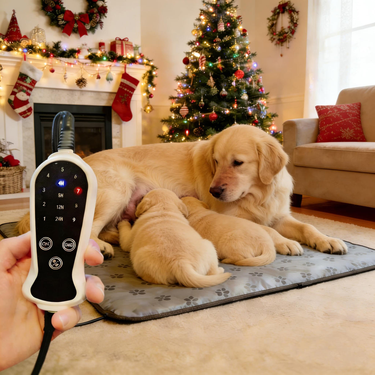 QUASILOVE Puppy Heating Pad for Whelping New Born Dog Heated Bed,Heated Puppies Bed,Pet Heated Cat Bed,4 Auto Shut Off Timer,9 Level Heater Large 34x21 in
