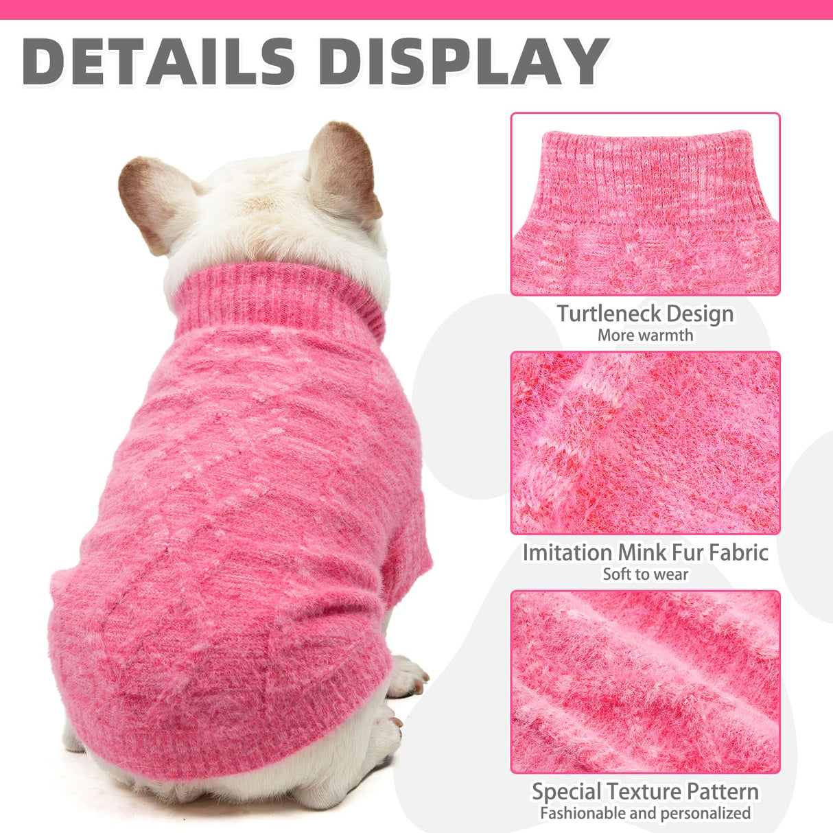 KOOLTAIL Dog Sweater, Fuzzy Thick Super Soft Warm Dog Winter Sweater Turtleneck Pullover for Cold Weather, Knitted Fleece Pet Fall Clothes Coats for Small Medium Large Dogs Puppy Girls Boys Pink ML