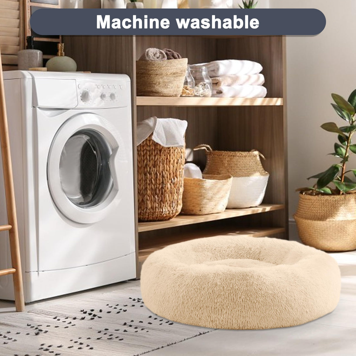 ELSKER&HOME Calming Dog Bed,Donut Washable Warming Soft Round 39 inches Dog Beds for Large Dogs,Anti-Anxiety Fluffy Plush Cushion Bed Fits up to 120 lbs Pets,Apricot