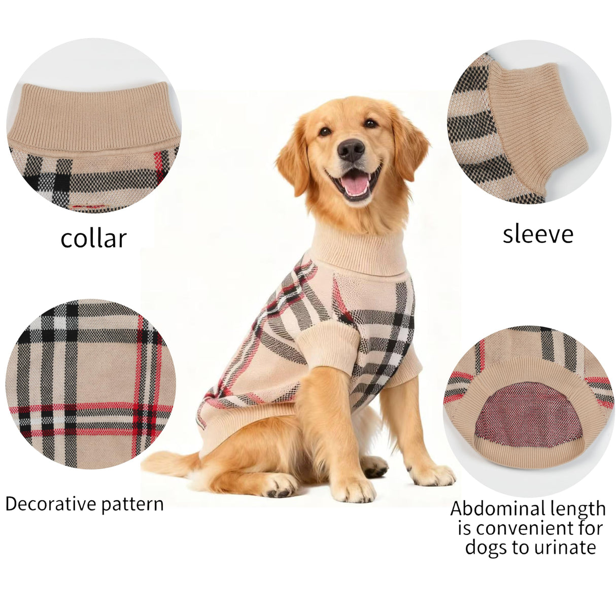 Small/Medium Dog Sweater, Warm Dog Winter Coat w/Sleeves, Comfortable High Neck & Leash Hole, Premium Dog Clothes for Golden Retriever-Best for Holidays, Daily Walks XXL Apricot