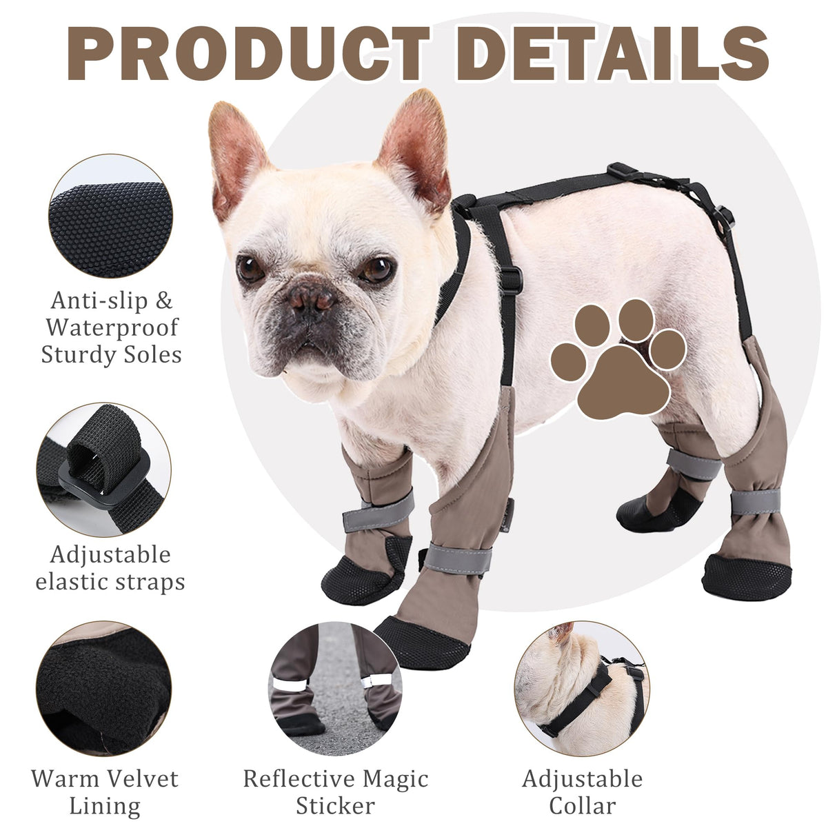Snugrance Dog Suspender Boots for Small/Medium/Large Dogs, Tall Waterproof Paw Protectors, Anti-Slip & Fall Rain Booties Snow Shoes Leggings, Adjustable Strap Pet Boots for Outdoor Walking Hiking (L)