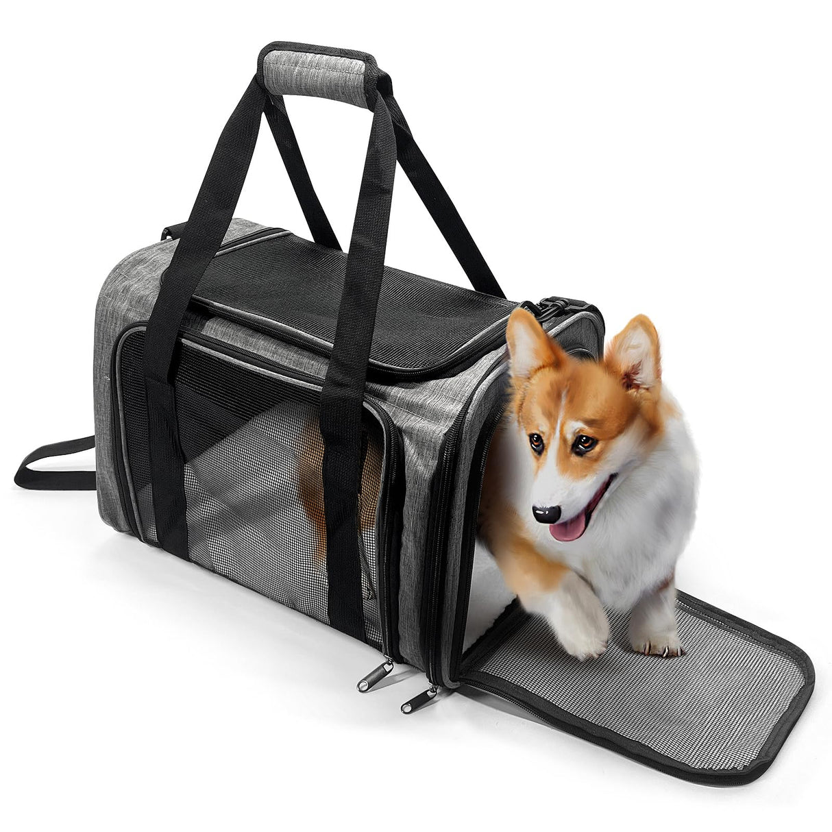 Pucewmy Pet Carrier for Small Dogs Cats, Up to 15Lbs, Airline Approved Collapsible Travel Puppy Carrier, 17x11x11 Inches, Grey
