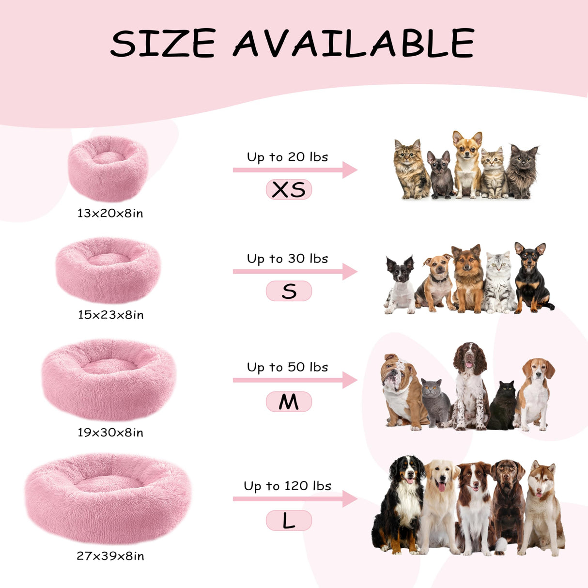 Bunlitent 23'' inch Calming Dog Bed, Anti-Anxiety Donut Small Dog Bed, Warming Cozy Soft Cute Round Washable, Marshmallow Cuddler Nest Puppy Dogs and Cats Bed, Pink