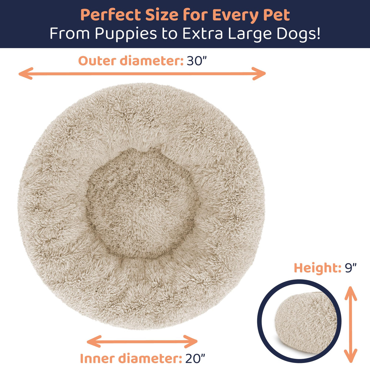 Donut Dog Bed - Premium Comfort for Anxiety Relief - Fluffy & Calming Design with Ultra-Plush Support | Cozy Round Dog Bed with Super Soft Circle Style (Beige, Medium)
