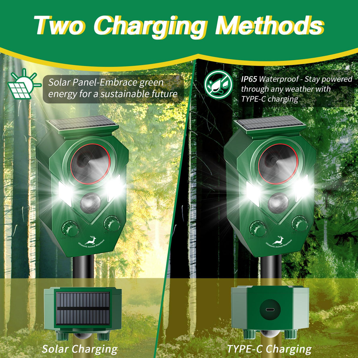 Peepst Solar-Powered Ultrasonic Animal Repellent with Motion Sensor, Perfect for Outdoor Yards, Deer Repellent Device with LED Flashing Lights, Effective to Repel Deer, Coyotes, Raccoons, and Cats