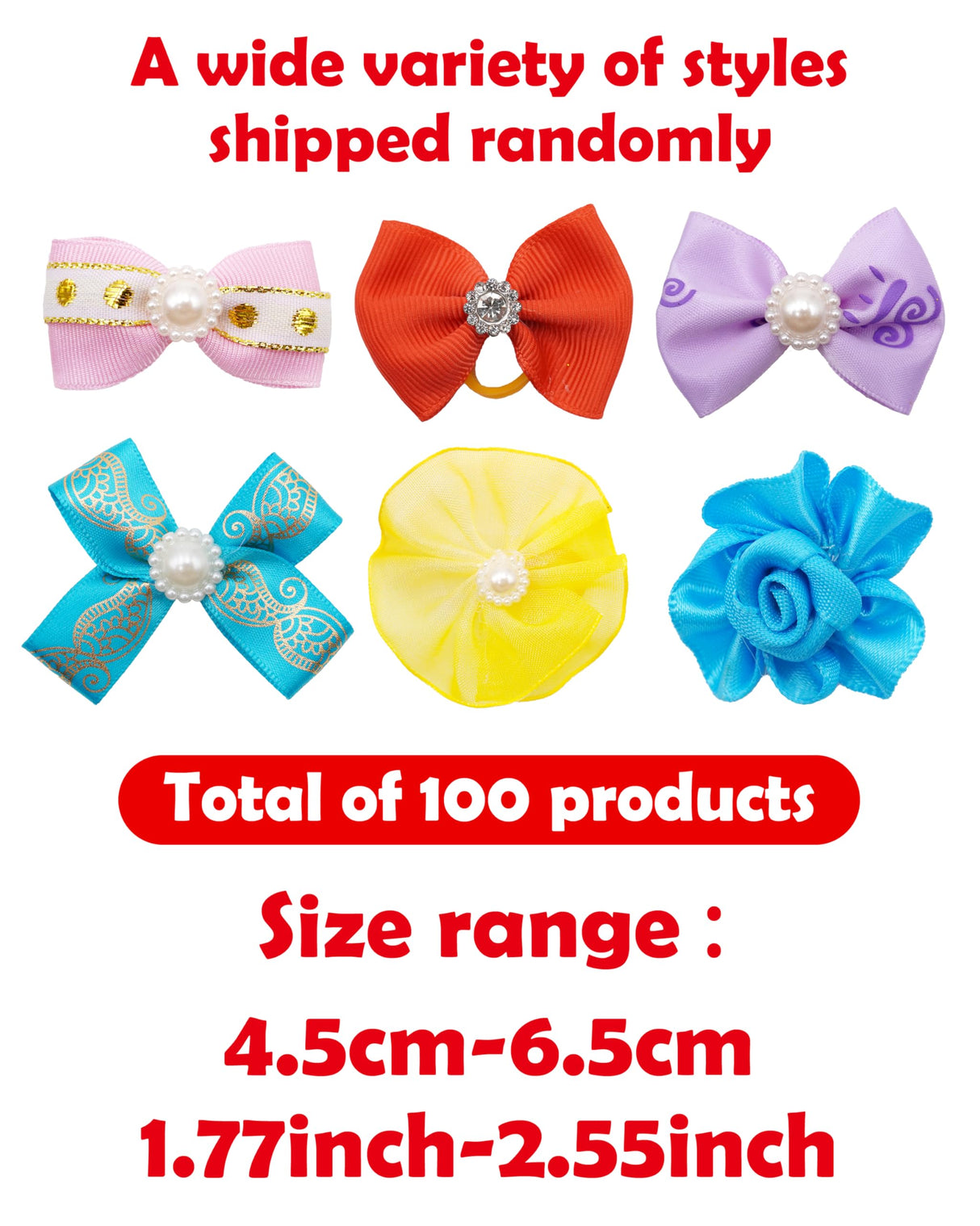 PET SHOW 100 Pack Dog Hair Bows with Rubber Bands for Small Medium Dogs Girls Boys Female Male Puppies Yorkies Topknot Cats with Long Hair Assorted Random Pet Grooming Accessories