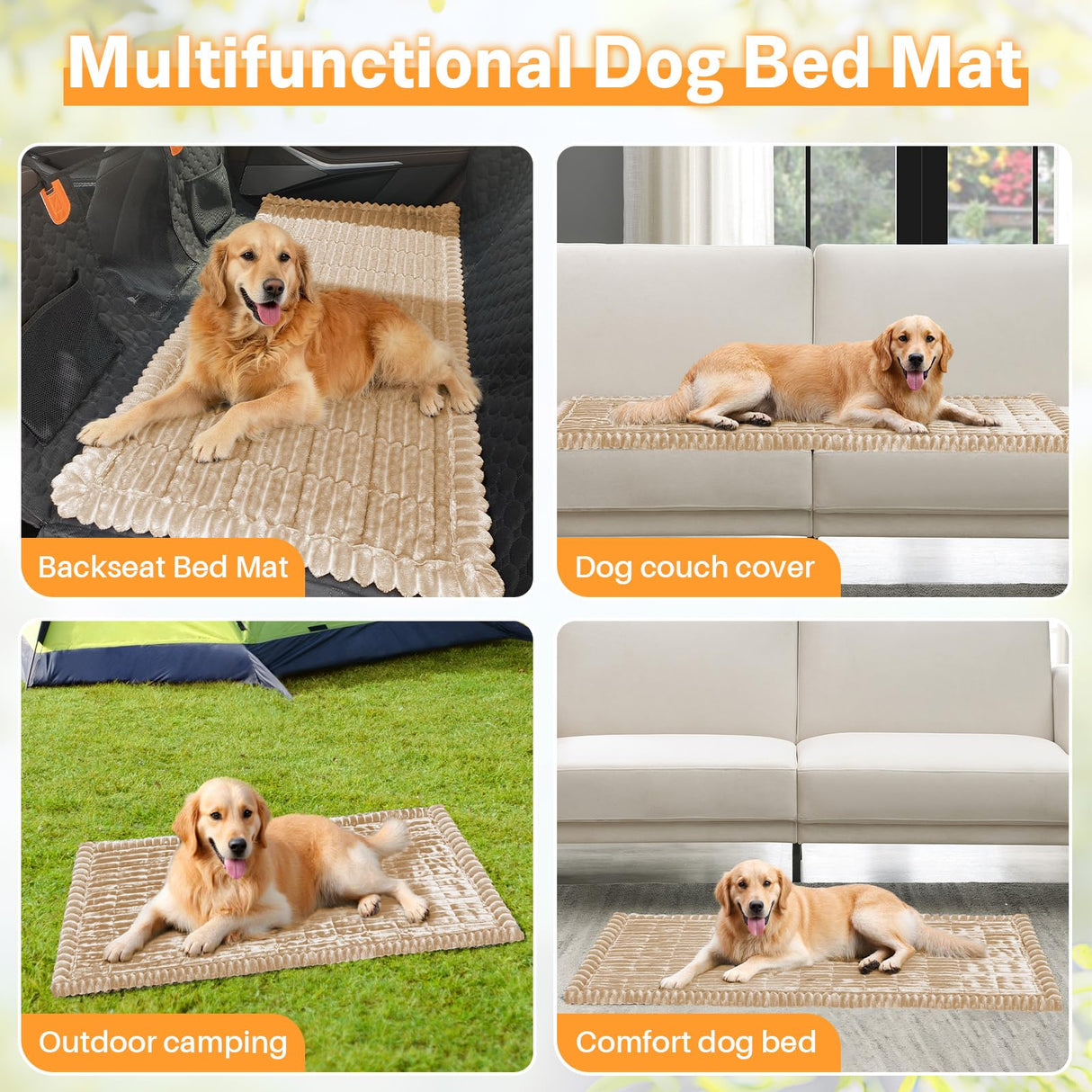 WTHAVEN Dog Car Seat Cover for Back Seat, Dog Bed for Car, Fit for Backseat Extenders, Car Seat Protector, Nonslip Soft Durable for Cars Trucks and SUVs (Light Brown, 24.8"*54")