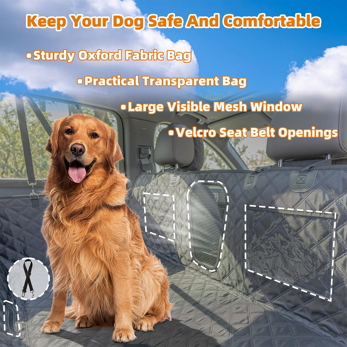 herberwe Back Seat Extender for Dogs, Hard Bottom Car Seat Cover for Dogs Supports 400lbs, Waterproof Backseat Protectors for Dog, Upgraded 1680D Heavy Duty Dog Hammock for SUV, Car, Truck (Black)