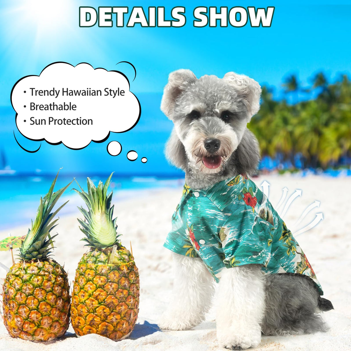 KOOLTAIL Dog Hawaiian Shirt, Dog Summer Clothes with Leash D-Ring for Medium Large Dogs, Floral Cool Beach Puppy Shirts with Sun Protection,Breathable Soft Pet Outfit Indoor&Outdoor Boy&Girl, Green L