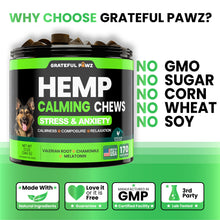 Load image into Gallery viewer, Grateful Pawz Hemp Calming Chews for Dogs - Dog Calming Chews - 170 Anxiety Relief Treats with Hemp Oil - Sleep Aid - Advanced Health Joint Support Supplement - Health & Wellness