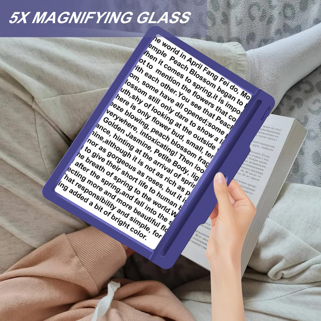 5X Rechargeable Full-Page Magnifying Glass for Reading, 43 Ultra Bright LED Handheld Large Magnifier with Light for Reading Small Prints and Low Vision Person