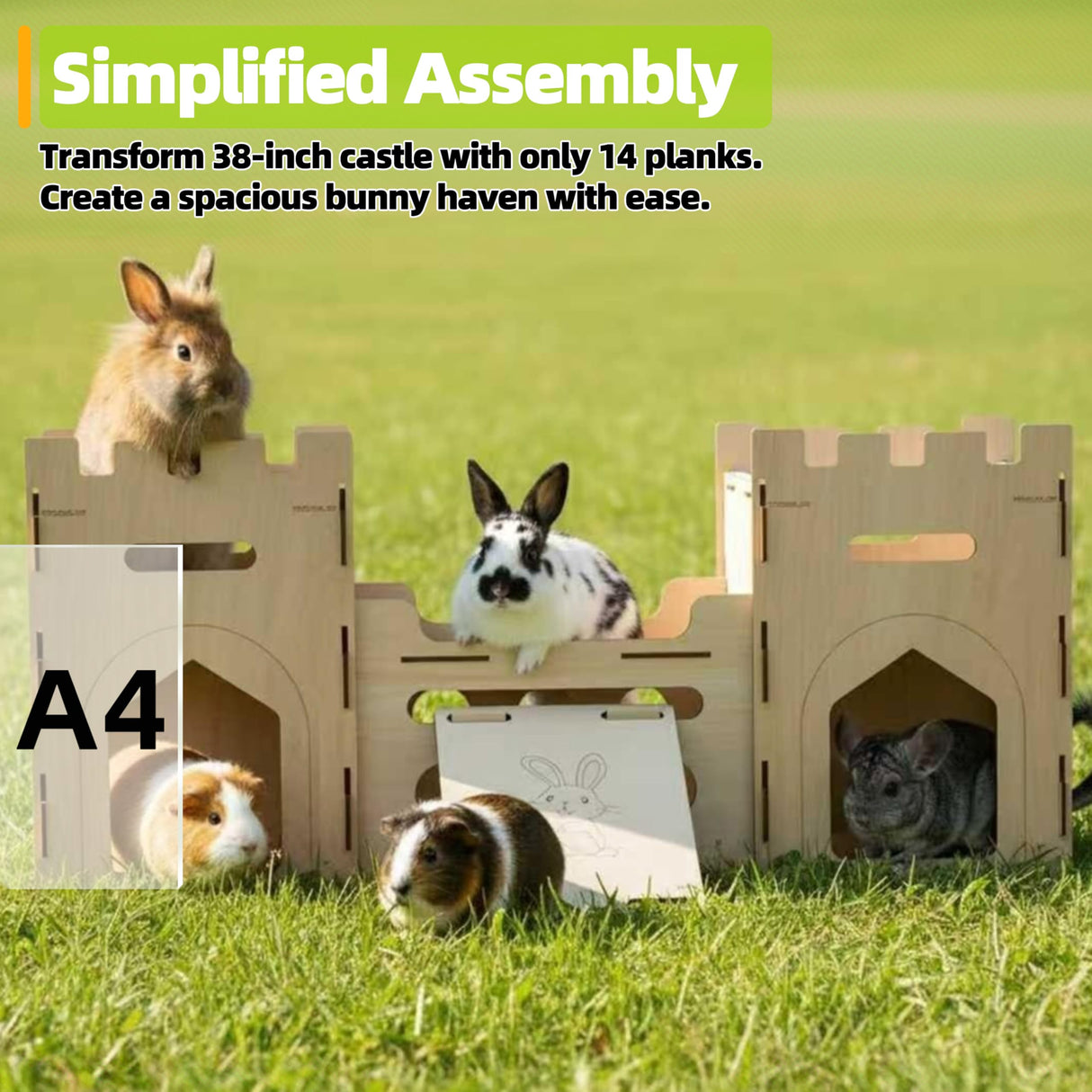 HIIMALEX Extra Large Wooden Bunny Castle House Multistory Climbing Tower Hideout Ventilated Sturdy Habitat for Rabbit Guinea Pig Chinchilla Ferret