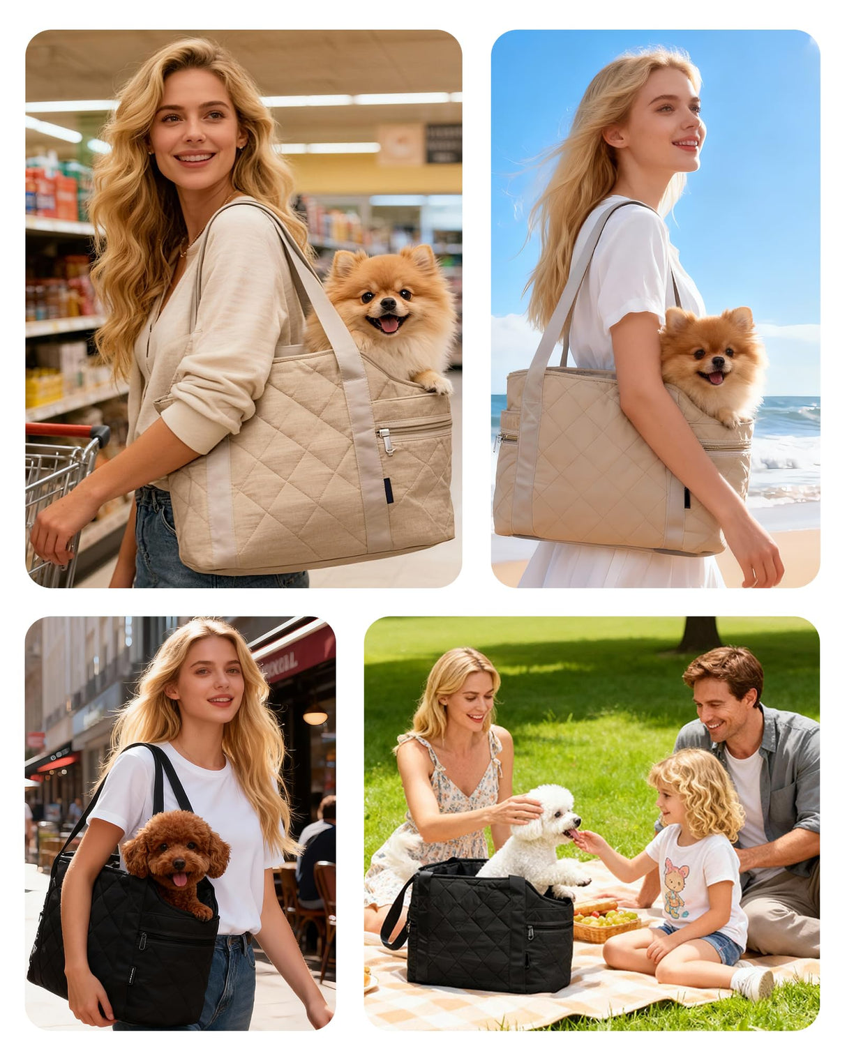 Lightweight Dog Purse Carrier for Small Dogs up to 15 lbs, Dog Tote Bag Puppy Carrier, Soft Plush Interior, Safety Leash Clip, 4 Side Pockets Dog Carrier Bag for Travel & Walking, Camel