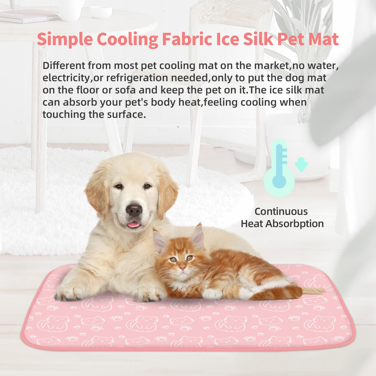 NWK Pack of 4 Pet Cooling Mat - Ice Silk Cooling Mat for Dogs & Cats Portable & Washable Pet Cooling Blanket, Car Seats, Beds for Summer (4pcs, Pink Cat, 27’’ X 20’’ X 0.3)