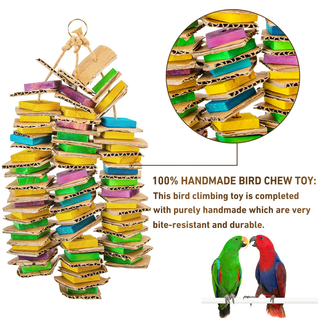 MYFAMIREA Parrot Toys for Medium Birds, Parrot Chewing Cardboard Toys Natural Wooden Macaws Cage Chewing Gifts for African Greys, Cockatoos, Macaws, Small and Medium Birds