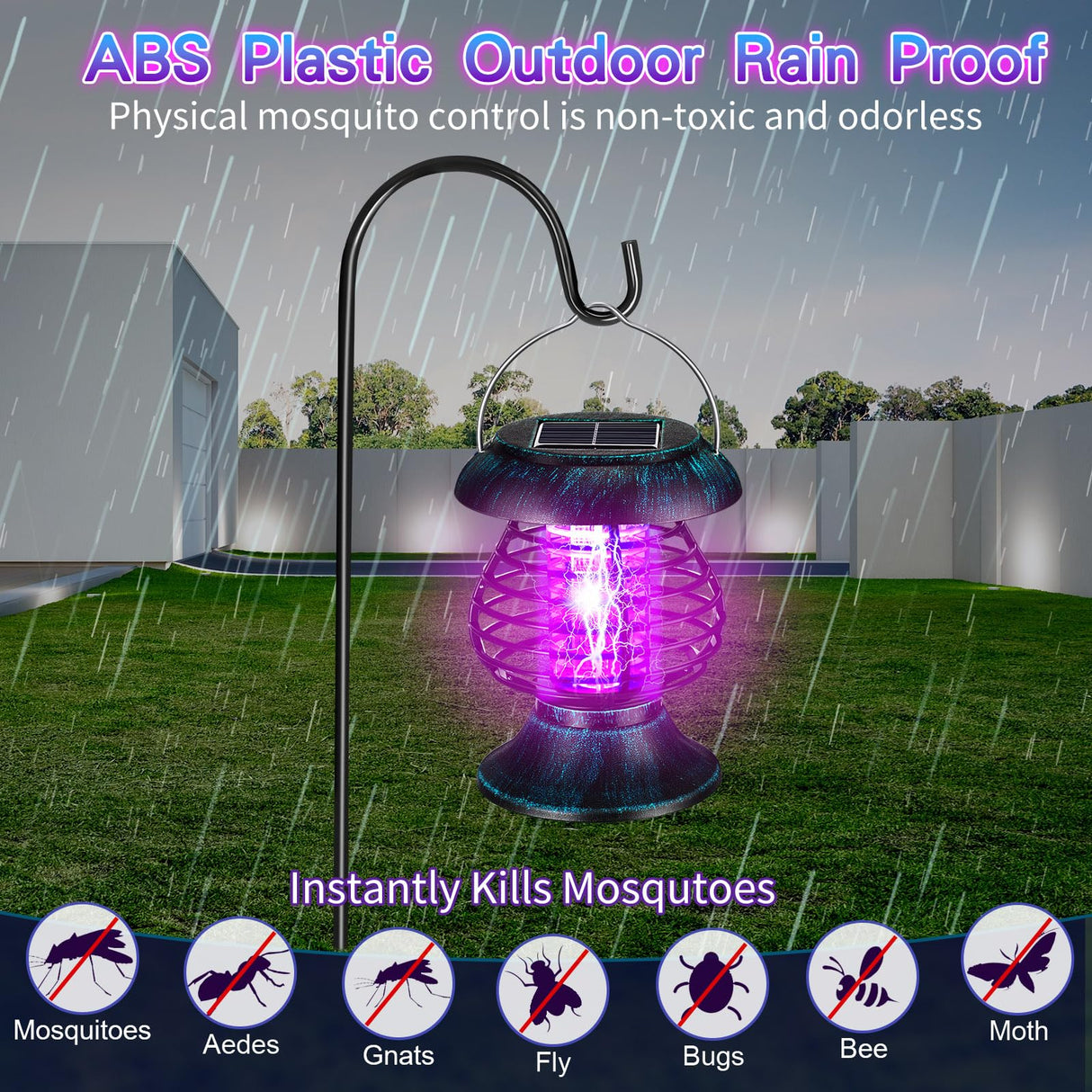 Qualirey Solar Bug Zapper Outdoor Waterproof Mosquito Repellent Outdoor Solar Mosquito Zapper Plastic Ring Bug Lights Insect Mosquito Killer Lamp (Teal Bronze,2 Pcs)