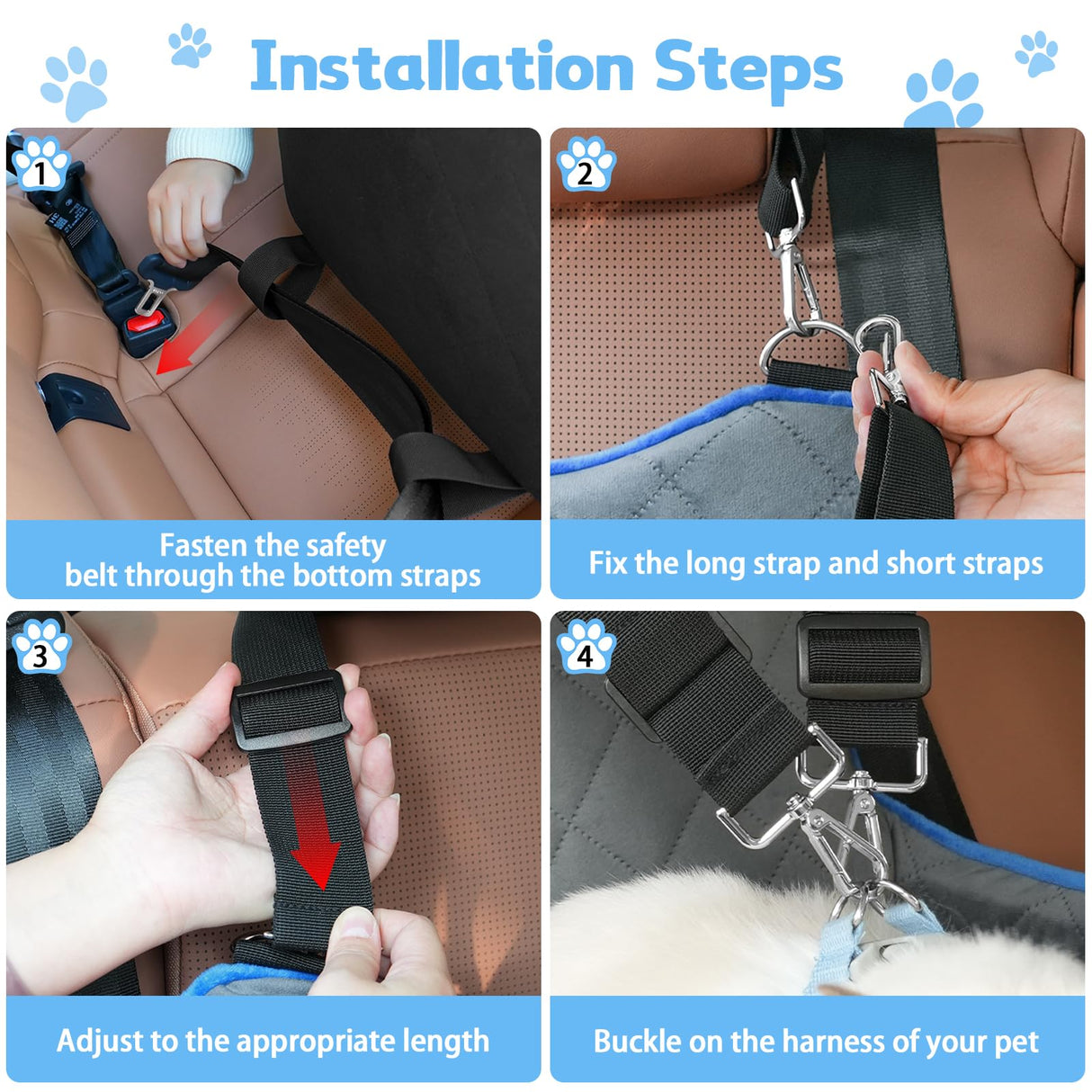 Elevated Dog Car Seat, Booster Car Seat for Small/Medium Sized Dog Fits in Front/Back Seat, 6 Inch Memory Foam, 3 Storage Pockets & 3 Safety Belts, Detachable Washable Puppy Carrier for Travel