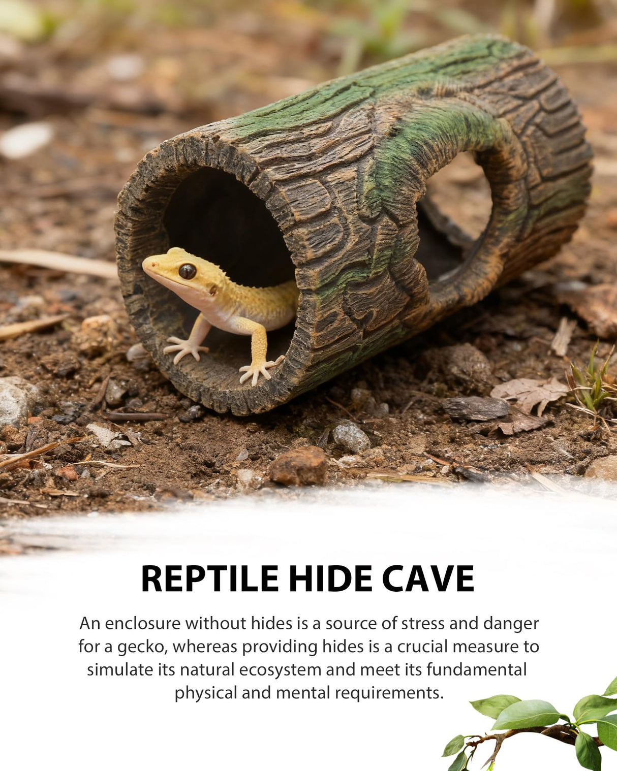 Magnetic Crested Gecko Hide - Resin Hollow Log Cave, Reptile Hide Cave, Reptile & Amphibian Habitat Hideouts, Aquariums & Terrariums Decor