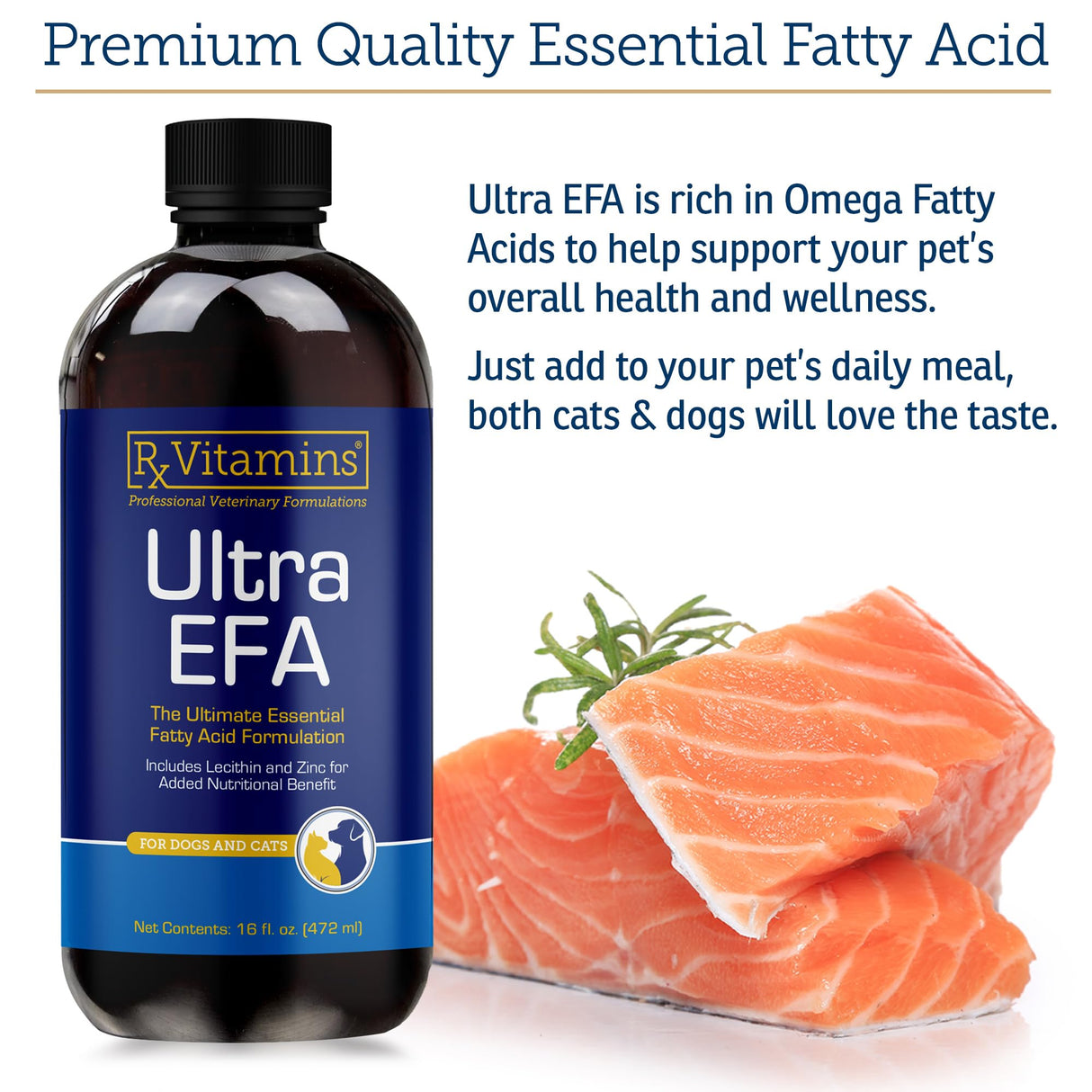 Rx Vitamins Ultra EFA Omega 3 Fish Oil for Dogs & Cats - Promotes Heart, Brain, and Joint Health with Vitamin E, Biotin, and Zinc - Liquid Fish Oil for Itch Relief & Dog Shedding - 16 oz