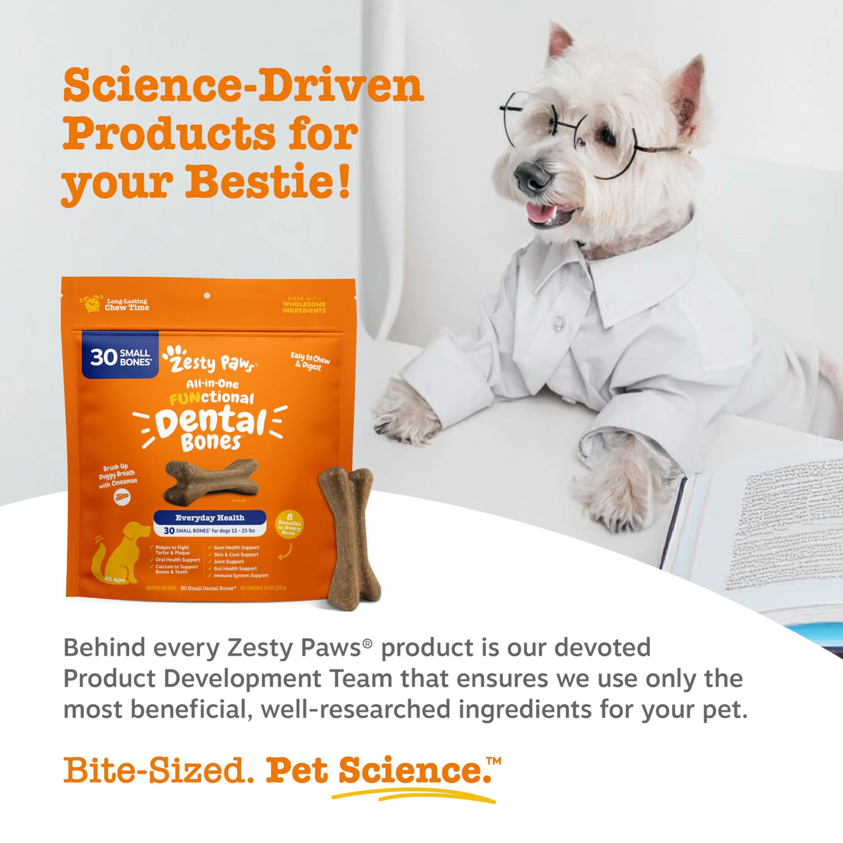Zesty Paws Dental Bones - Fights Tartar & Plaque - Gum, Teeth & Bone Health - Cinnamon for Dog Breath - Immune, Joint, Gut, Skin & Coat Support - Omega 3 EPA & DHA and Calcium - Small Dogs - 28 ct