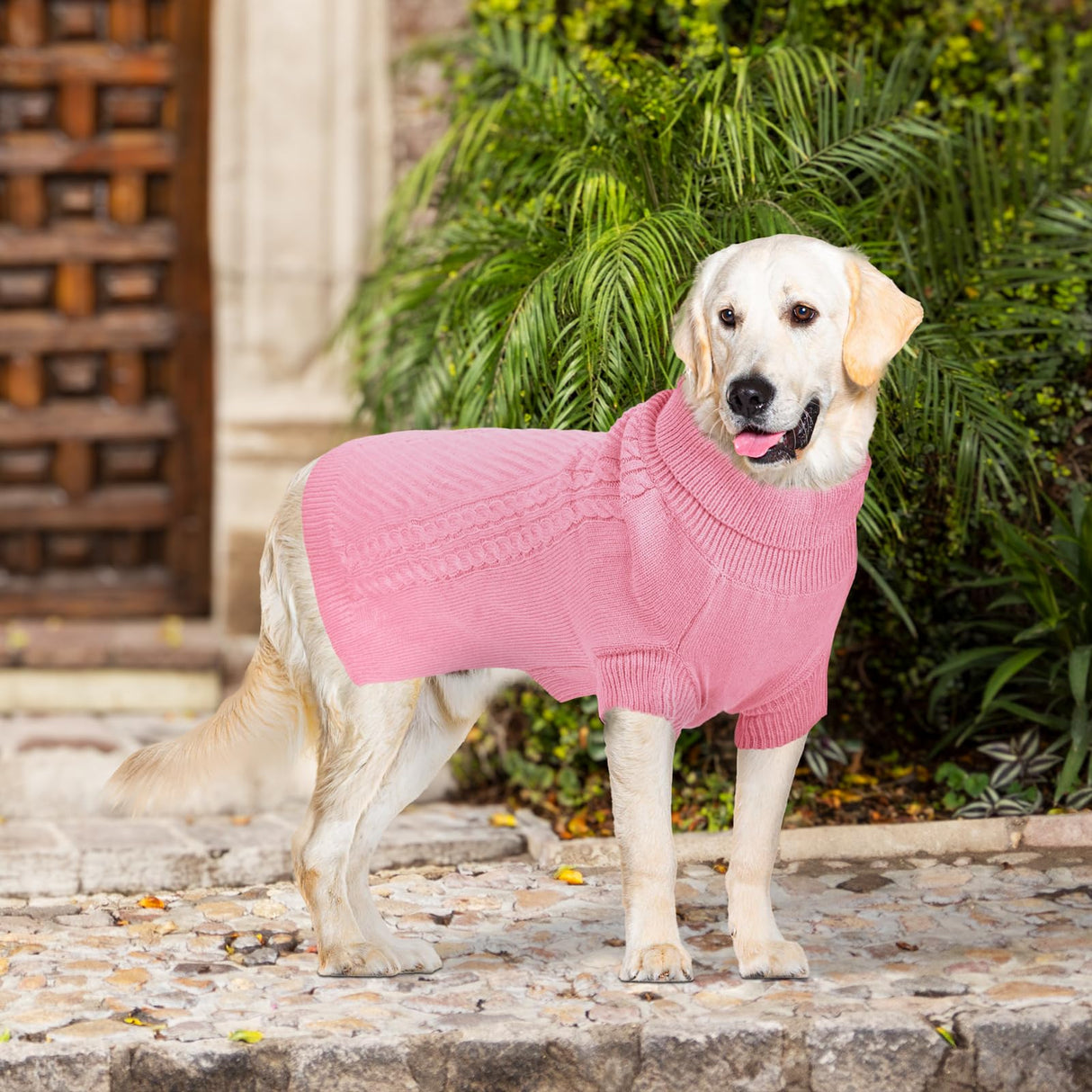 Lonepetu Dog Sweaters for Large Dogs Winter Clothes,Soft and Warm Girls Fleece Turtleneck Knitwear,Christmas and New Year Gift for Labrador,Golden Retriever,Doberman (Pink 2XL)