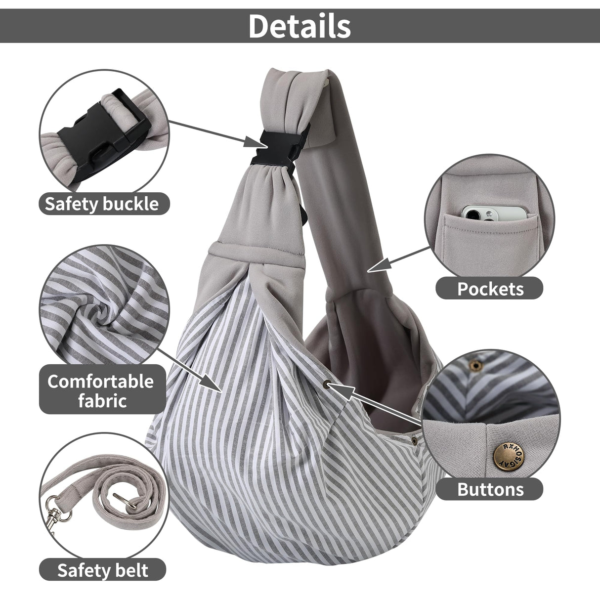 RXHOSIGAY Small Pet Carrier Pouch Sling for Daily with Adjustable Strap Pocket Safety Buckle for Puppy Dog Papoose and Cat Kitten Grey
