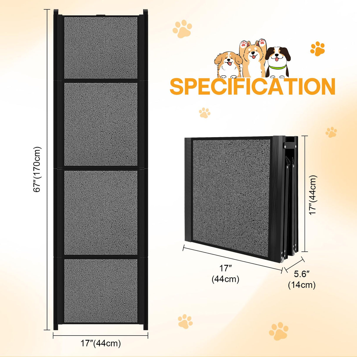 67''x 17'' Dog Ramp, Dog Ramp for Car, Folding Car Ramps for Pets, Dog Stairs Up to 250LBS, Pet Ramp with Non-Slip Rug Surface, Extra Long Dog Steps for Car, SUV, Truck